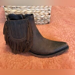 Liberty Black Distressed Fringe Zipper Booties Boots